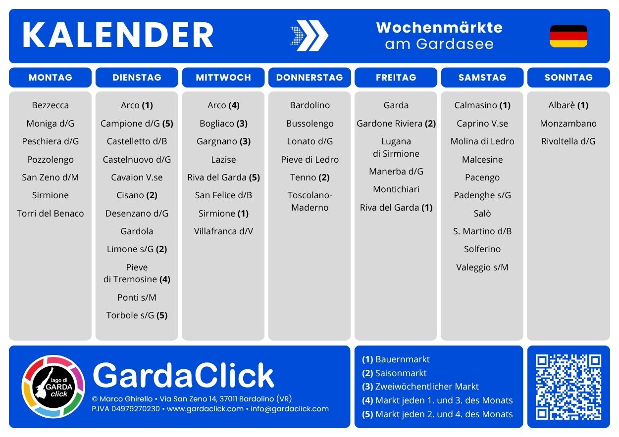 Kalender der Wochenmärkte am Gardasee