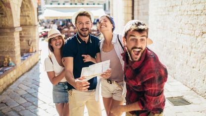 happy tourists