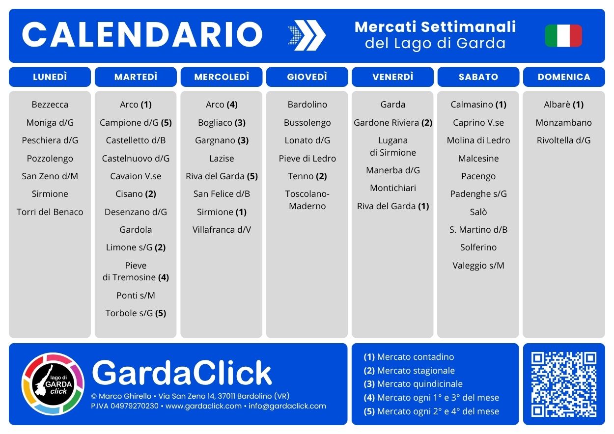 Calendario dei Mercati Settimanali del Lago di Garda